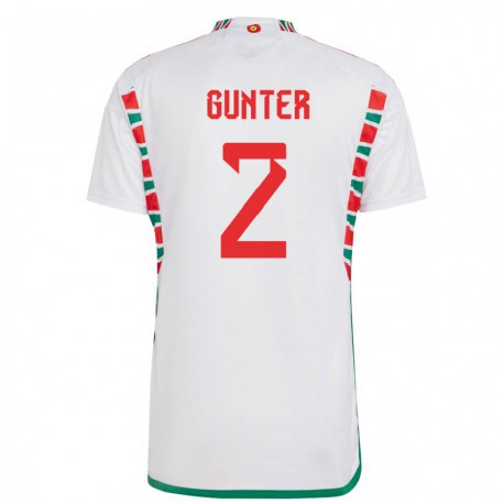 Kandiny Hombre Camiseta Gales Chris Gunter #2 Blanco 2ª Equipación 22-24 La Camisa Chile
