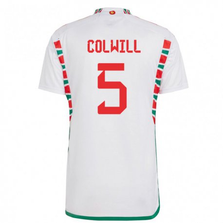 Kandiny Hombre Camiseta Gales Rubin Colwill #5 Blanco 2ª Equipación 22-24 La Camisa Chile
