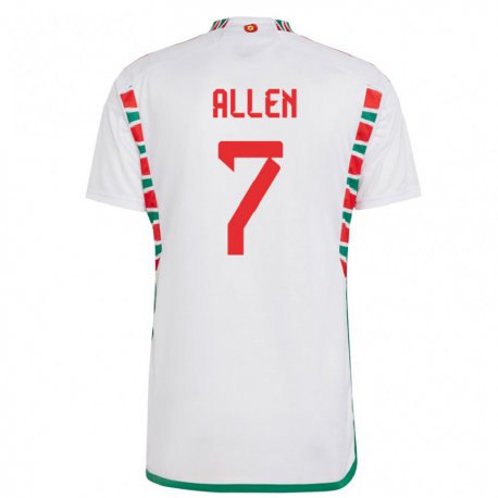 Kandiny Hombre Camiseta Gales Joe Allen #7 Blanco 2ª Equipación 22-24 La Camisa Chile