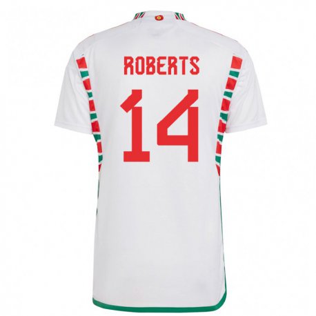 Kandiny Hombre Camiseta Gales Connor Roberts #14 Blanco 2ª Equipación 22-24 La Camisa Chile