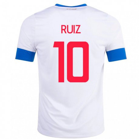 Kandiny Hombre Camiseta Costa Rica Bryan Ruiz #10 Blanco 2ª Equipación 22-24 La Camisa Chile