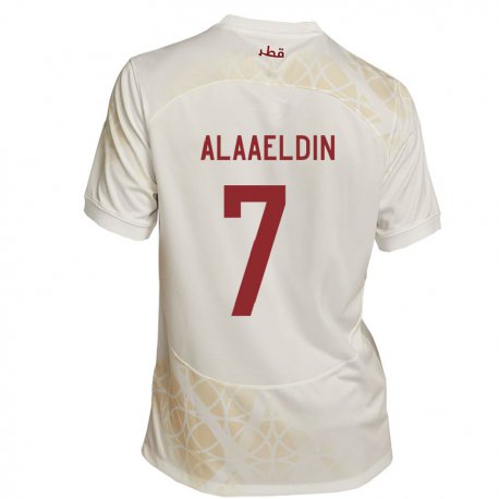 Kandiny Hombre Camiseta Catar Ahmed Alaaeldin #7 Beis Dorado 2ª Equipación 22-24 La Camisa Chile
