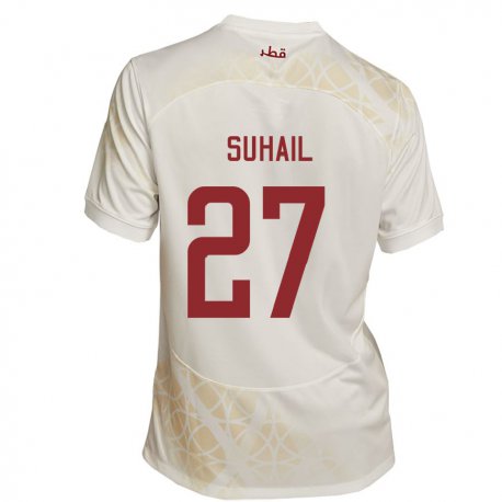 Kandiny Hombre Camiseta Catar Ahmed Suhail #27 Beis Dorado 2ª Equipación 22-24 La Camisa Chile