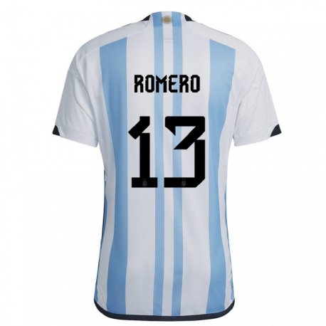 Kandiny Mujer Camiseta Argentina Cristian Romero #13 Blanco Cielo Azul 1ª Equipación 22-24 La Camisa Chile