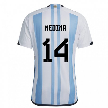 Kandiny Mujer Camiseta Argentina Facundo Medina #14 Blanco Cielo Azul 1ª Equipación 22-24 La Camisa Chile