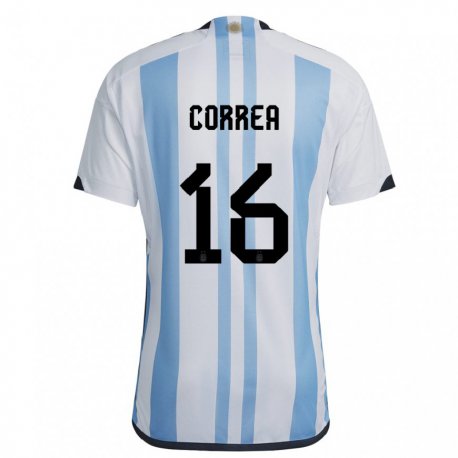 Kandiny Mujer Camiseta Argentina Angel Correa #16 Blanco Cielo Azul 1ª Equipación 22-24 La Camisa Chile