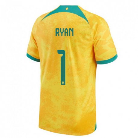 Kandiny Mujer Camiseta Australia Mathew Ryan #1 Dorado 1ª Equipación 22-24 La Camisa Chile