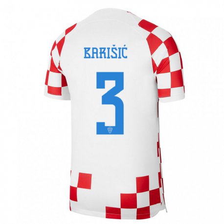 Kandiny Mujer Camiseta Croacia Borna Barisic #3 Rojo Blanco 1ª Equipación 22-24 La Camisa Chile