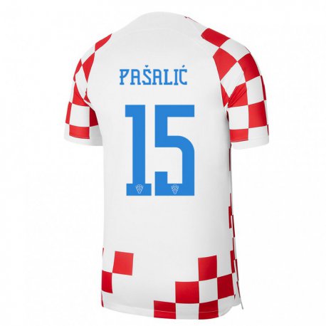 Kandiny Mujer Camiseta Croacia Mario Pasalic #15 Rojo Blanco 1ª Equipación 22-24 La Camisa Chile