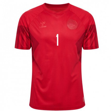 Kandiny Mujer Camiseta Dinamarca Kasper Schmeichel #1 Rojo 1ª Equipación 22-24 La Camisa Chile