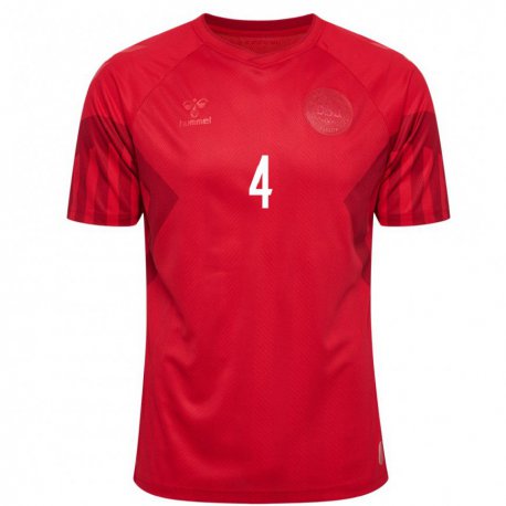 Kandiny Mujer Camiseta Dinamarca Simon Kjaer #4 Rojo 1ª Equipación 22-24 La Camisa Chile
