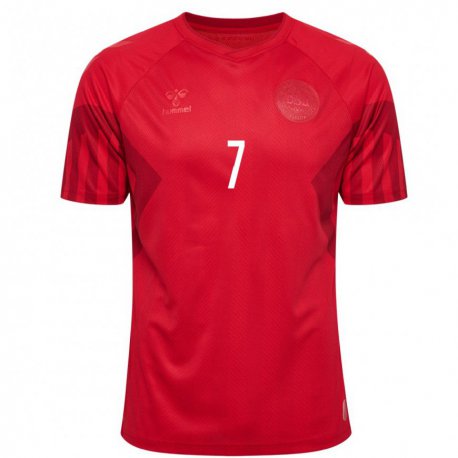 Kandiny Mujer Camiseta Dinamarca Mathias Jensen #7 Rojo 1ª Equipación 22-24 La Camisa Chile