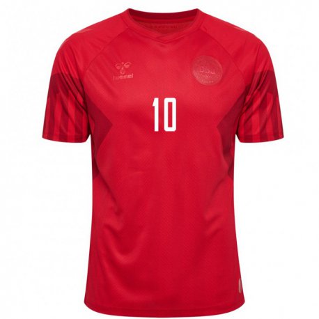 Kandiny Mujer Camiseta Dinamarca Christian Eriksen #10 Rojo 1ª Equipación 22-24 La Camisa Chile