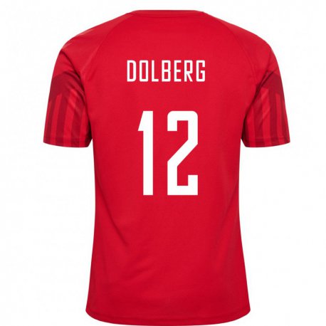 Kandiny Mujer Camiseta Dinamarca Kasper Dolberg #12 Rojo 1ª Equipación 22-24 La Camisa Chile