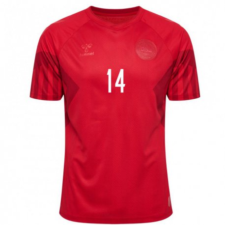 Kandiny Mujer Camiseta Dinamarca Mikkel Damsgaard #14 Rojo 1ª Equipación 22-24 La Camisa Chile