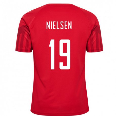 Kandiny Mujer Camiseta Dinamarca Casper Nielsen #19 Rojo 1ª Equipación 22-24 La Camisa Chile