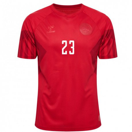 Kandiny Mujer Camiseta Dinamarca Pierre Emile Hojbjerg #23 Rojo 1ª Equipación 22-24 La Camisa Chile