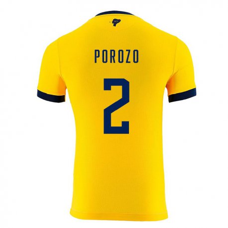 Kandiny Mujer Camiseta Ecuador Jackson Porozo #2 Amarillo 1ª Equipación 22-24 La Camisa Chile