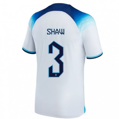 Kandiny Mujer Camiseta Inglaterra Luke Shaw #3 Blanco Azul 1ª Equipación 22-24 La Camisa Chile