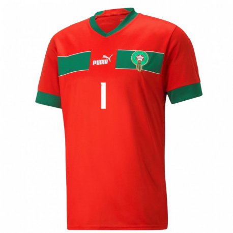 Kandiny Mujer Camiseta Marruecos Yassine Bounnou #1 Rojo 1ª Equipación 22-24 La Camisa Chile