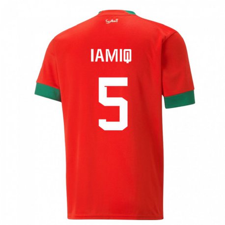Kandiny Mujer Camiseta Marruecos Jawad Iamiq #5 Rojo 1ª Equipación 22-24 La Camisa Chile