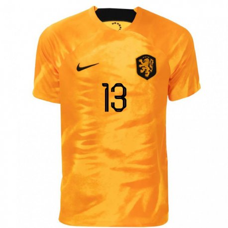Kandiny Mujer Camiseta Países Bajos Jasper Cillessen #13 Naranja Láser 1ª Equipación 22-24 La Camisa Chile