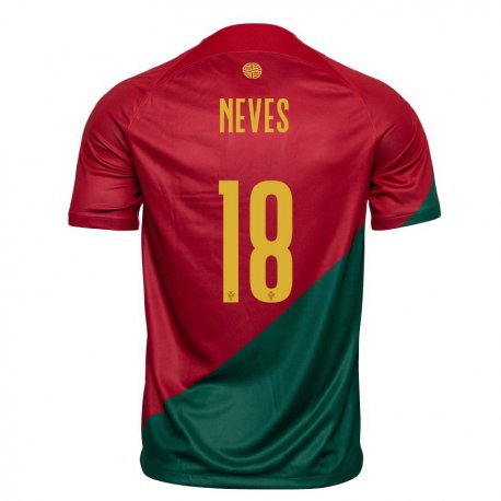 Kandiny Mujer Camiseta Portugal Ruben Neves #18 Rojo Verde 1ª Equipación 22-24 La Camisa Chile