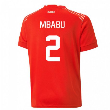 Kandiny Mujer Camiseta Suiza Kevin Mbabu #2 Rojo 1ª Equipación 22-24 La Camisa Chile