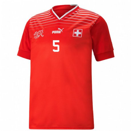 Kandiny Mujer Camiseta Suiza Noah Okafor #5 Rojo 1ª Equipación 22-24 La Camisa Chile