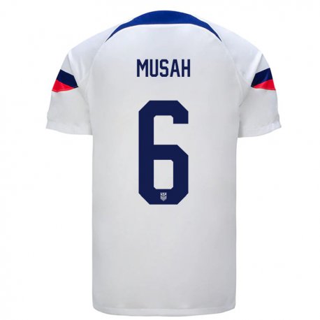 Kandiny Mujer Camiseta Estados Unidos Yunus Musah #6 Blanco 1ª Equipación 22-24 La Camisa Chile