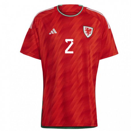 Kandiny Mujer Camiseta Gales Chris Gunter #2 Rojo 1ª Equipación 22-24 La Camisa Chile