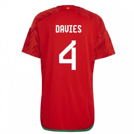 Kandiny Mujer Camiseta Gales Ben Davies #4 Rojo 1ª Equipación 22-24 La Camisa Chile
