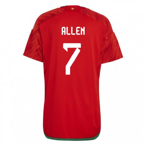 Kandiny Mujer Camiseta Gales Joe Allen #7 Rojo 1ª Equipación 22-24 La Camisa Chile