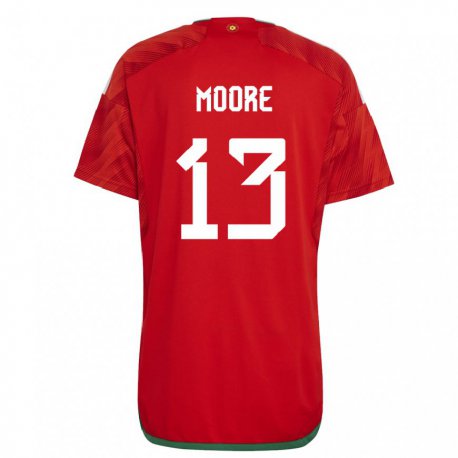 Kandiny Mujer Camiseta Gales Kieffer Moore #13 Rojo 1ª Equipación 22-24 La Camisa Chile