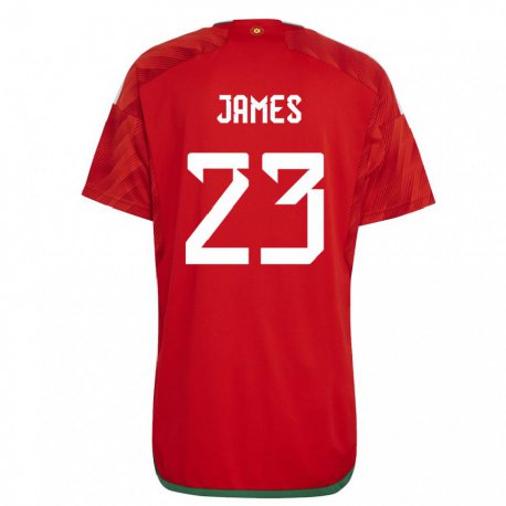 Kandiny Mujer Camiseta Gales Jordan James #23 Rojo 1ª Equipación 22-24 La Camisa Chile