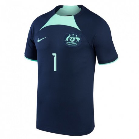 Kandiny Mujer Camiseta Australia Mathew Ryan #1 Azul Oscuro 2ª Equipación 22-24 La Camisa Chile