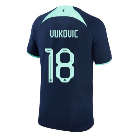 Kandiny Mujer Camiseta Australia Danny Vukovic #18 Azul Oscuro 2ª Equipación 22-24 La Camisa Chile