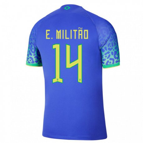 Kandiny Mujer Camiseta Brasil Eder Militao #14 Azul 2ª Equipación 22-24 La Camisa Chile