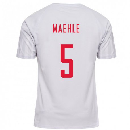 Kandiny Mujer Camiseta Dinamarca Joakim Maehle #5 Blanco 2ª Equipación 22-24 La Camisa Chile