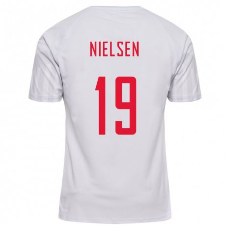 Kandiny Mujer Camiseta Dinamarca Casper Nielsen #19 Blanco 2ª Equipación 22-24 La Camisa Chile