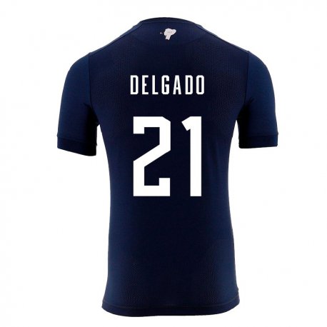 Kandiny Mujer Camiseta Ecuador Patrickson Delgado #21 Azul Marino 2ª Equipación 22-24 La Camisa Chile