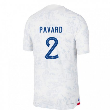 Kandiny Mujer Camiseta Francia Benjamin Pavard #2 Blanco Azul 2ª Equipación 22-24 La Camisa Chile