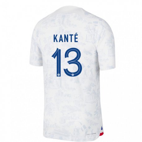 Kandiny Mujer Camiseta Francia N Golo Kante #13 Blanco Azul 2ª Equipación 22-24 La Camisa Chile