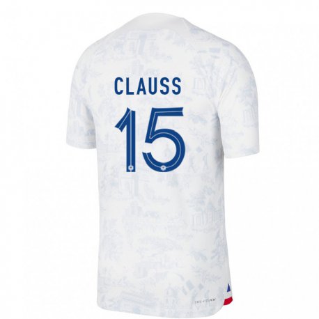 Kandiny Mujer Camiseta Francia Jonathan Clauss #15 Blanco Azul 2ª Equipación 22-24 La Camisa Chile