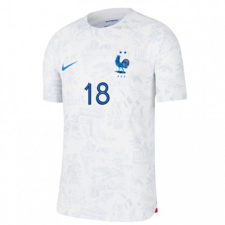 Kandiny Mujer Camiseta Francia Benoit Badiashile #18 Blanco Azul 2ª Equipación 22-24 La Camisa Chile