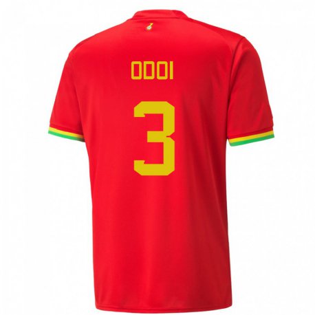Kandiny Mujer Camiseta Ghana Denis Odoi #3 Rojo 2ª Equipación 22-24 La Camisa Chile