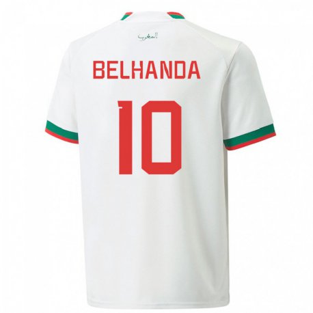 Kandiny Mujer Camiseta Marruecos Youness Belhanda #10 Blanco 2ª Equipación 22-24 La Camisa Chile