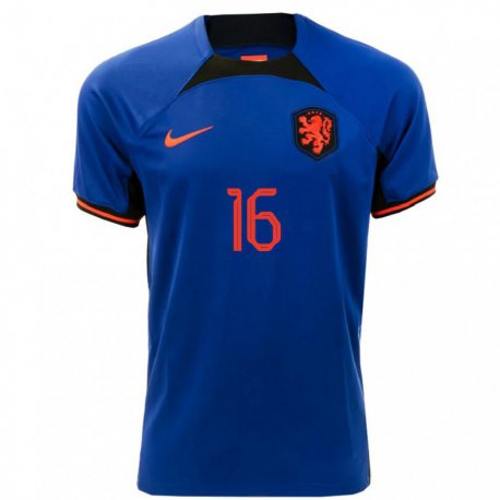 Kandiny Mujer Camiseta Países Bajos Tyrell Malacia #16 Azul Real 2ª Equipación 22-24 La Camisa Chile