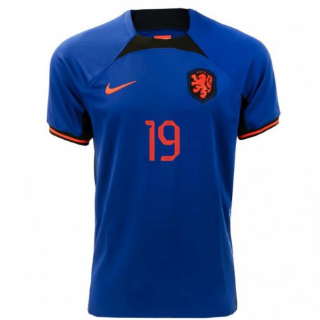 Kandiny Mujer Camiseta Países Bajos Wout Weghorst #19 Azul Real 2ª Equipación 22-24 La Camisa Chile