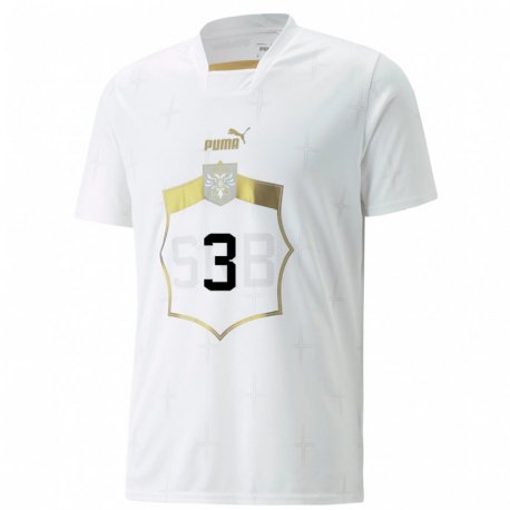 Kandiny Mujer Camiseta Serbia Filip Mladenovic #3 Blanco 2ª Equipación 22-24 La Camisa Chile